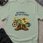 Detours = Better Stories T-Shirt in Sage, front view.