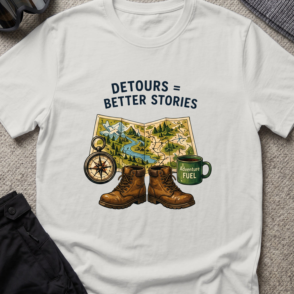 Detours = Better Stories T-Shirt in Ice Grey, front view.