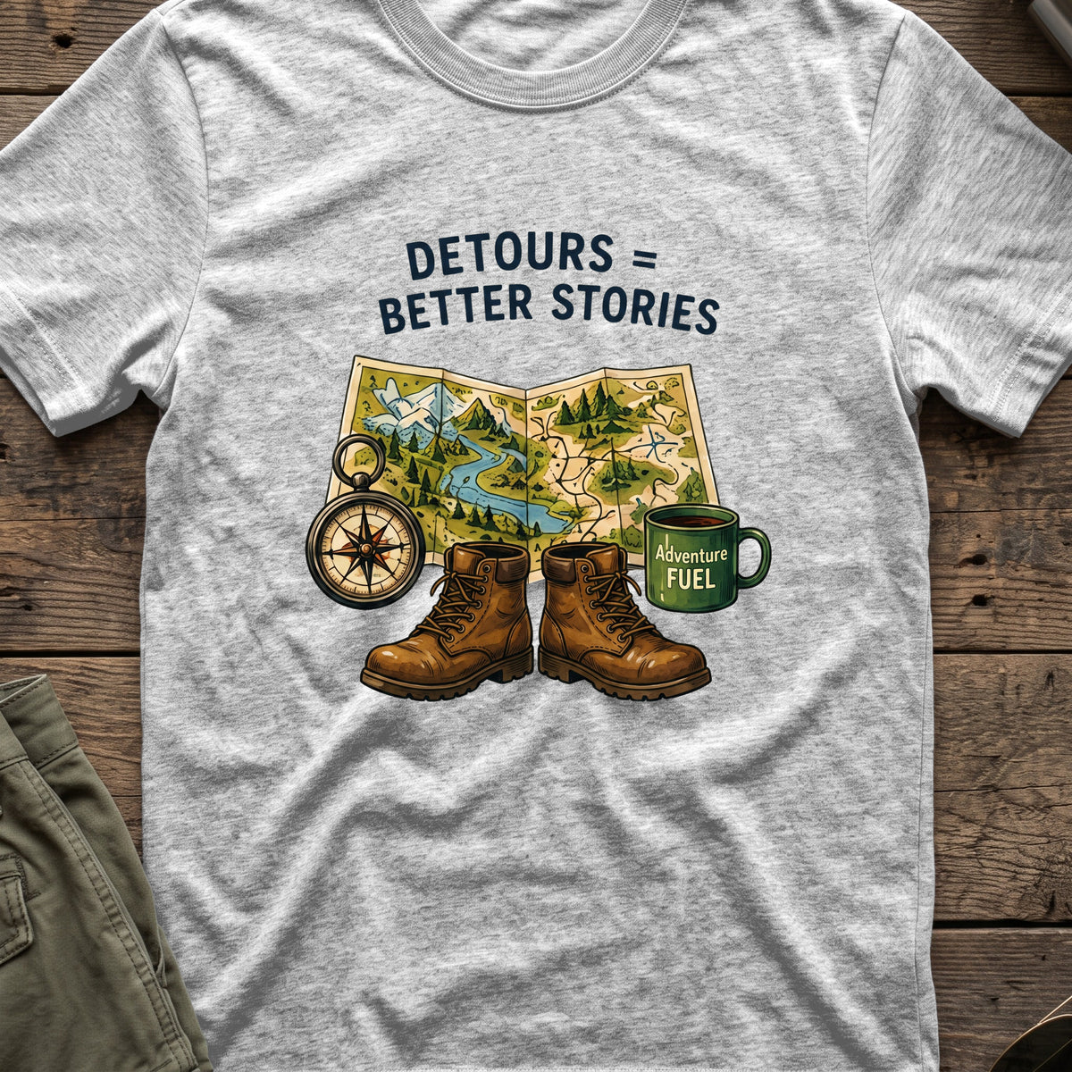 Detours = Better Stories T-Shirt in Sport Grey, front view.