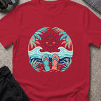Flip Flops in the Sand T-Shirt in Antique Cherry Red, front view.