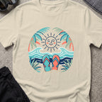 Flip Flops in the Sand T-Shirt in Sand, front view.