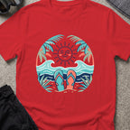 Flip Flops in the Sand T-Shirt in Red, front view.