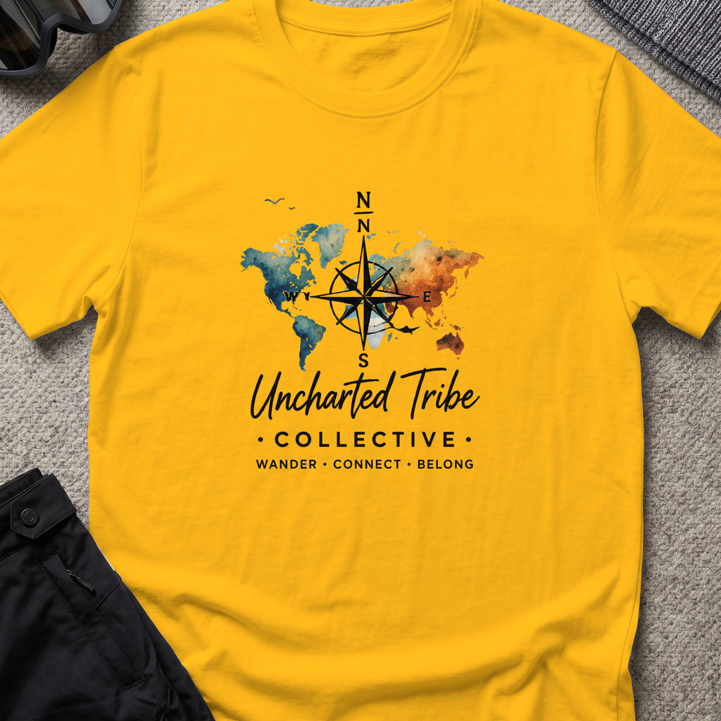 Uncharted World T-Shirt in Gold, front view.