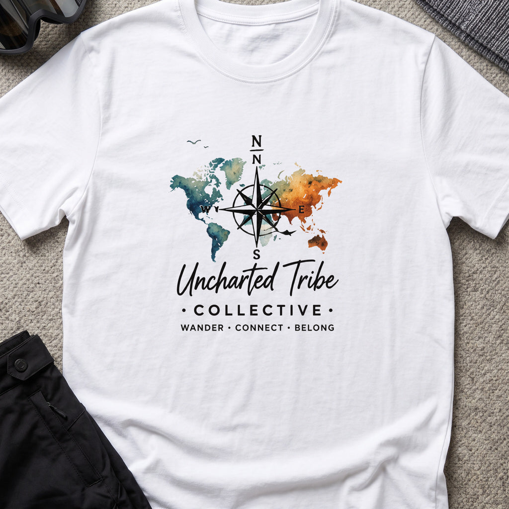 Uncharted World T-Shirt in White, front view.
