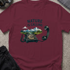 Nature is Calling T-Shirt in Maroon, front view.