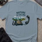 Nature is Calling T-Shirt in Stone Blue, front view.
