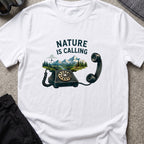 Nature is Calling T-Shirt in White, front view.