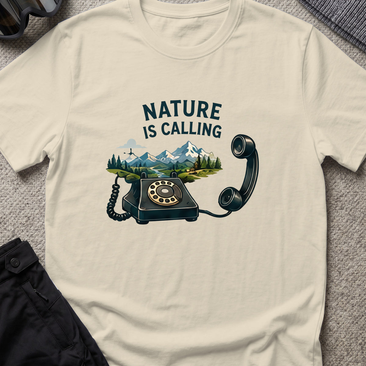 Nature is Calling T-Shirt in Sand, front view.