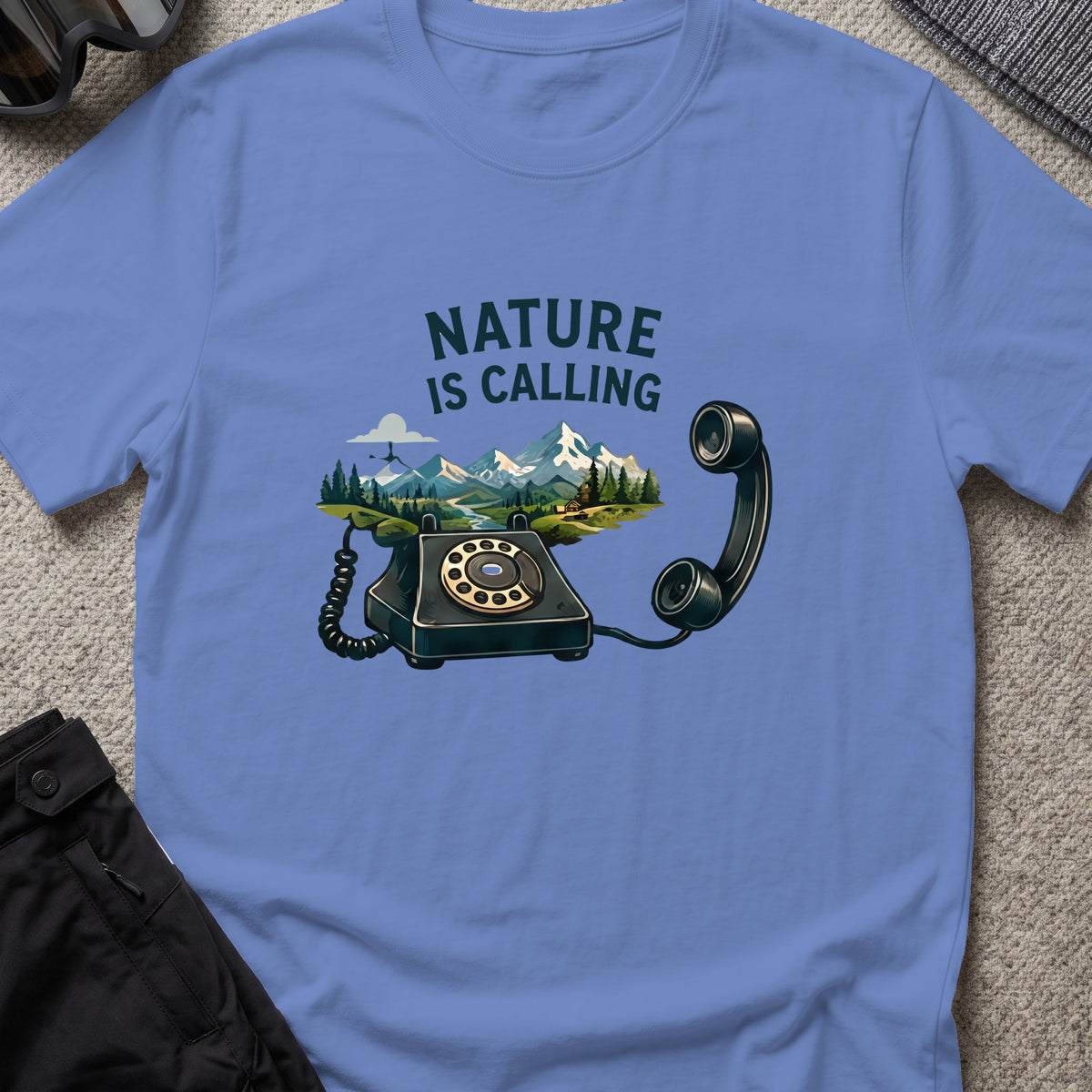 Nature is Calling T-Shirt in Iris, front view.