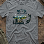 Nature is Calling T-Shirt in Graphite Heather, front view.