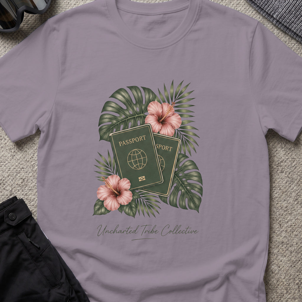 Floral Passport T-Shirt in Paragon, front view.