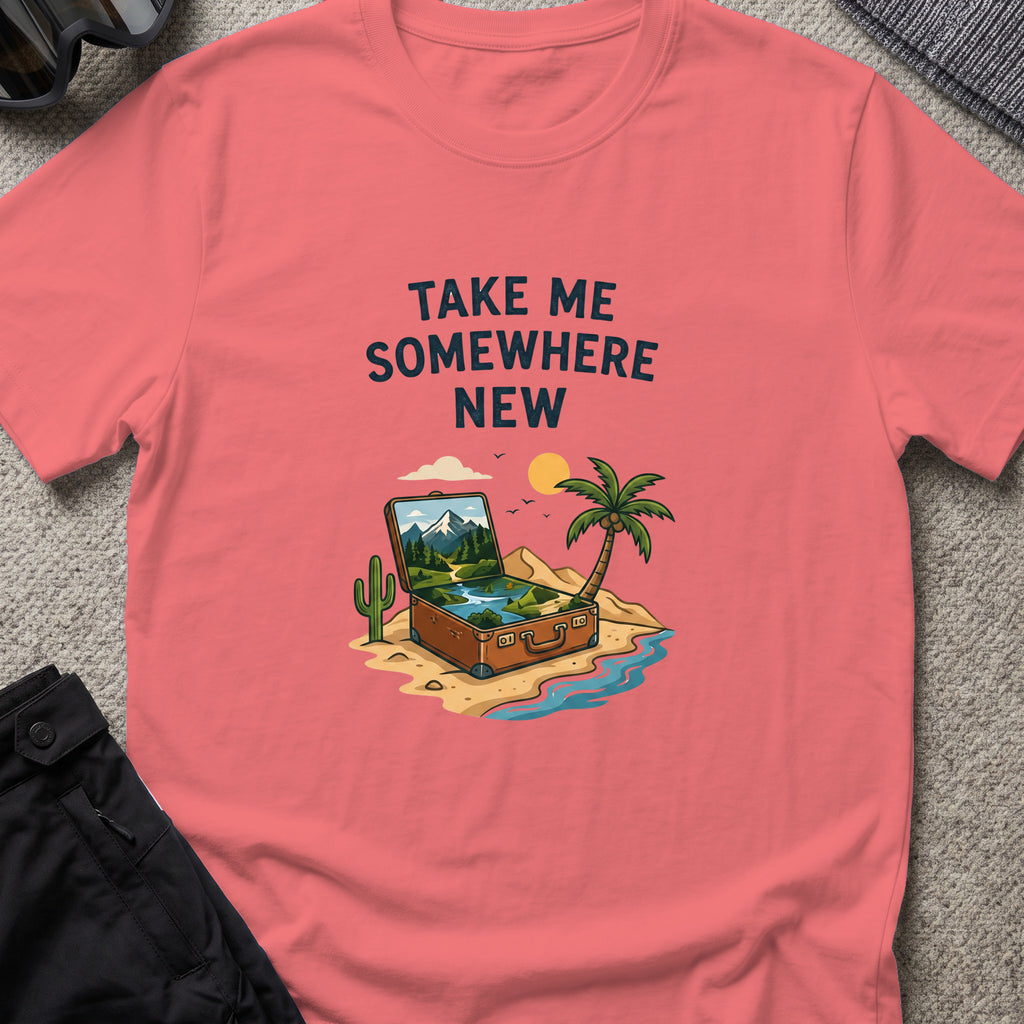 Take Me Somewhere T-Shirt in Coral Silk, front view.