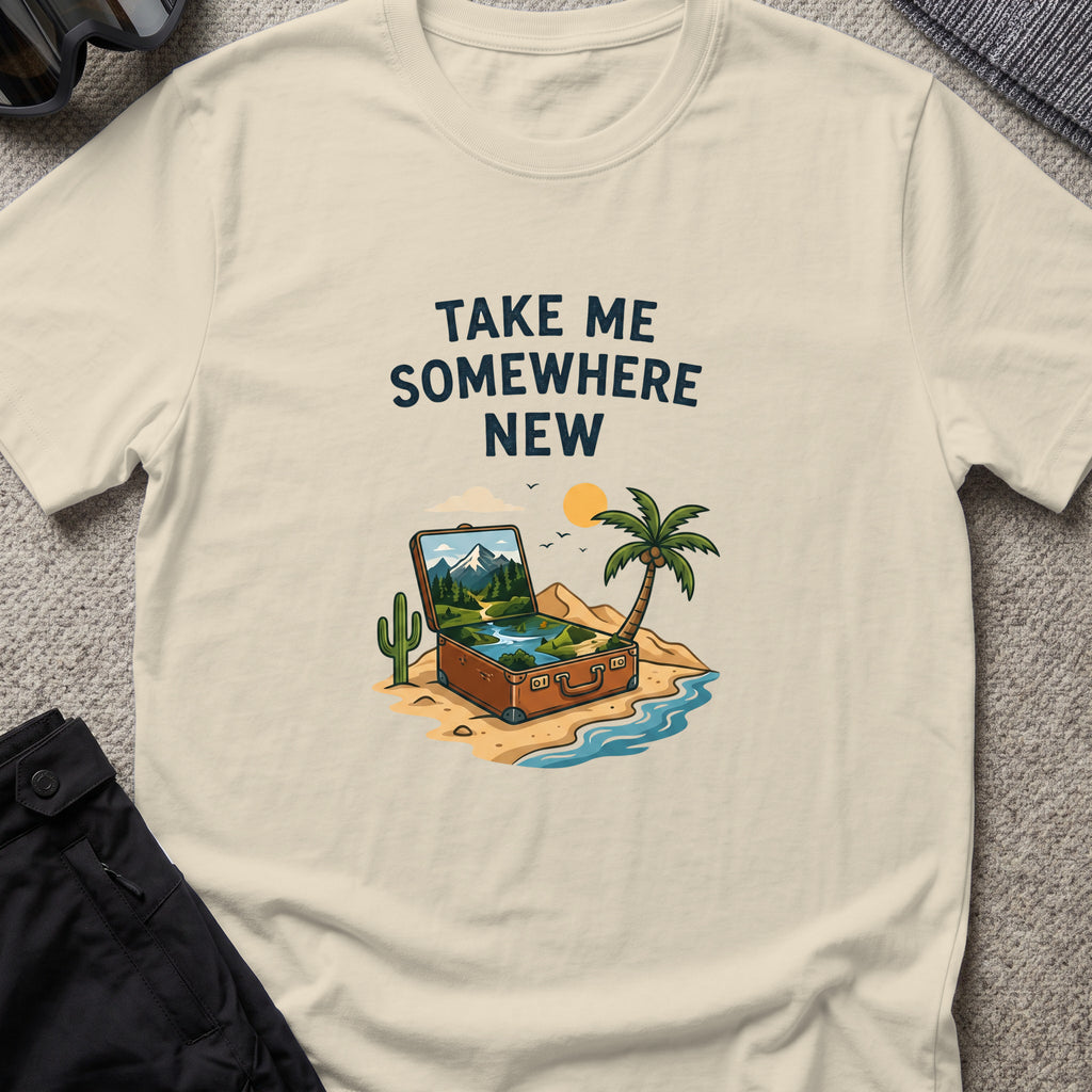 Take Me Somewhere T-Shirt in Sand, front view.