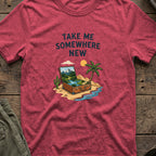 Take Me Somewhere T-Shirt in Heather Cardinal, front view.