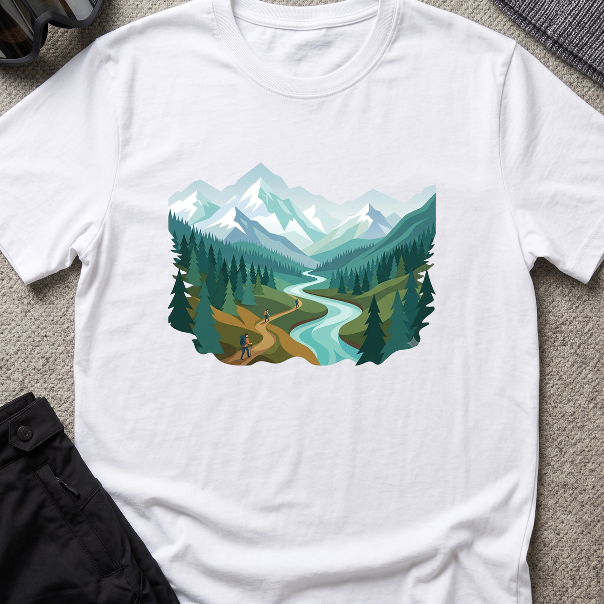 Mountain Time Travel T-Shirt in White, front view.