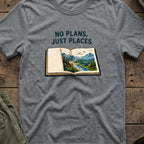 No Plans Just Places T-Shirt in Graphite Heather, front view.