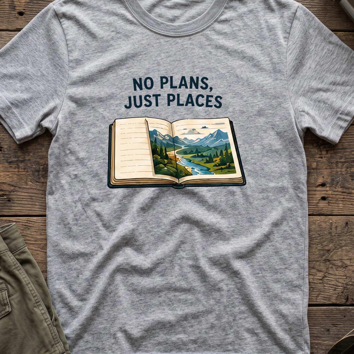 No Plans Just Places T-Shirt in Sport Grey, front view.