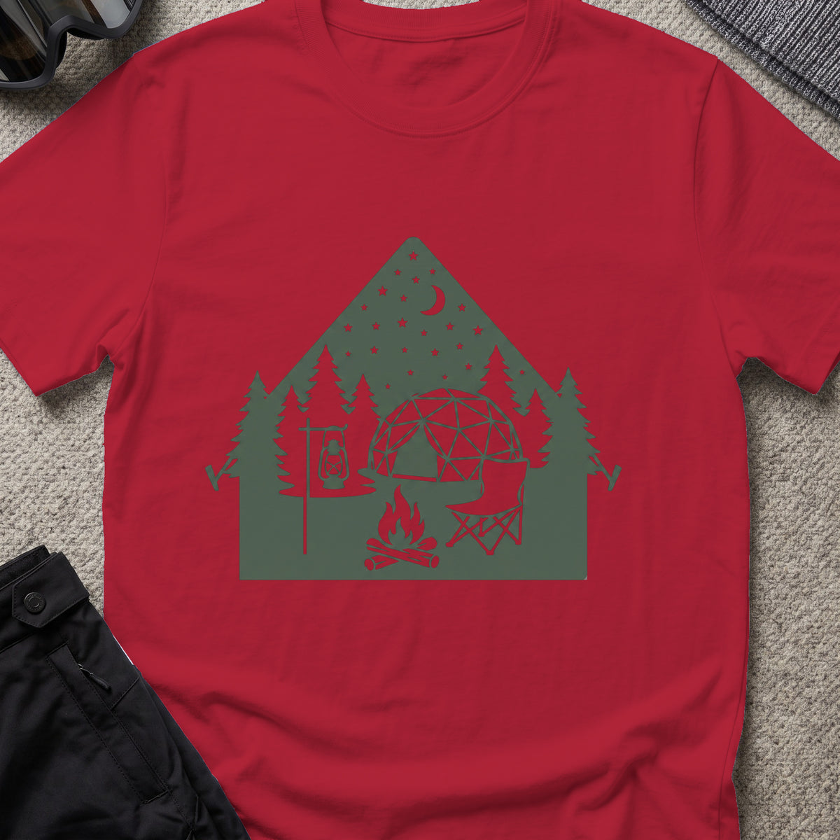 Night Under the Stars Travel T-Shirt in Antique Cherry Red, front view.