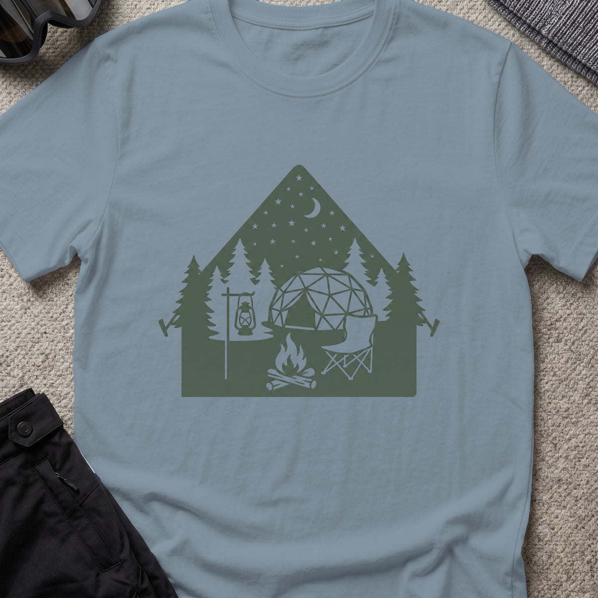 Night Under the Stars Travel T-Shirt in Stone Blue, front view.