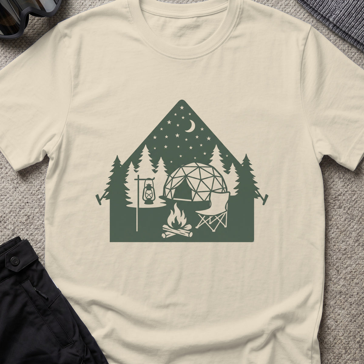 Night Under the Stars Travel T-Shirt in Sand, front view.