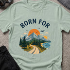 Born For the Outdoors T-Shirt in Sage, front view.