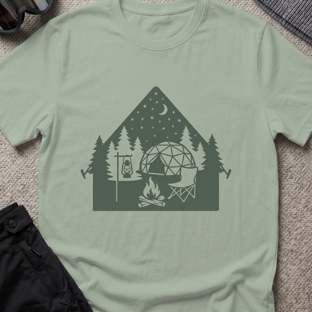 Night Under the Stars Travel T-Shirt in Sage, front view.