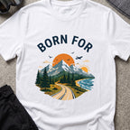 Born For the Outdoors T-Shirt in White, front view.