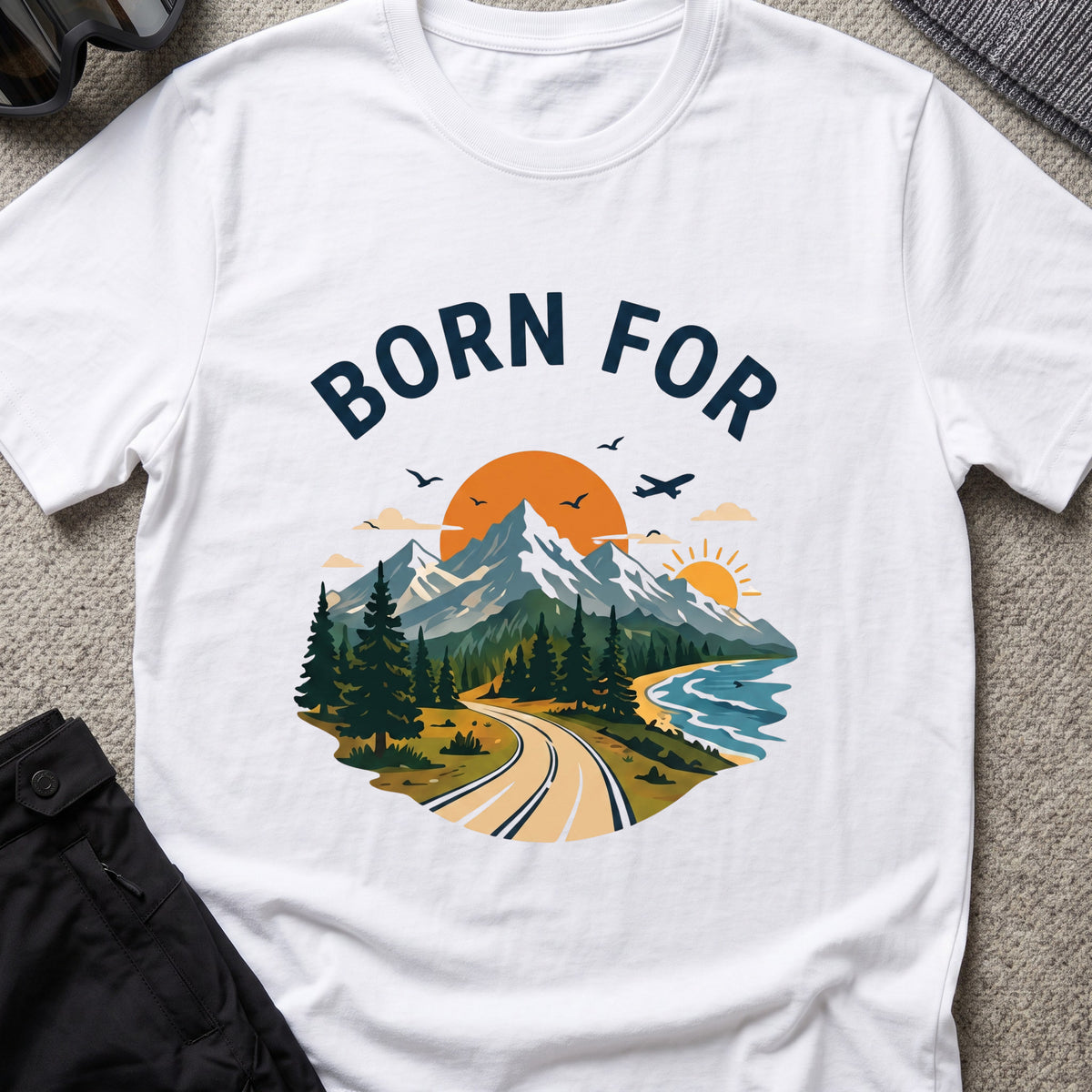 Born For the Outdoors T-Shirt in White, front view.