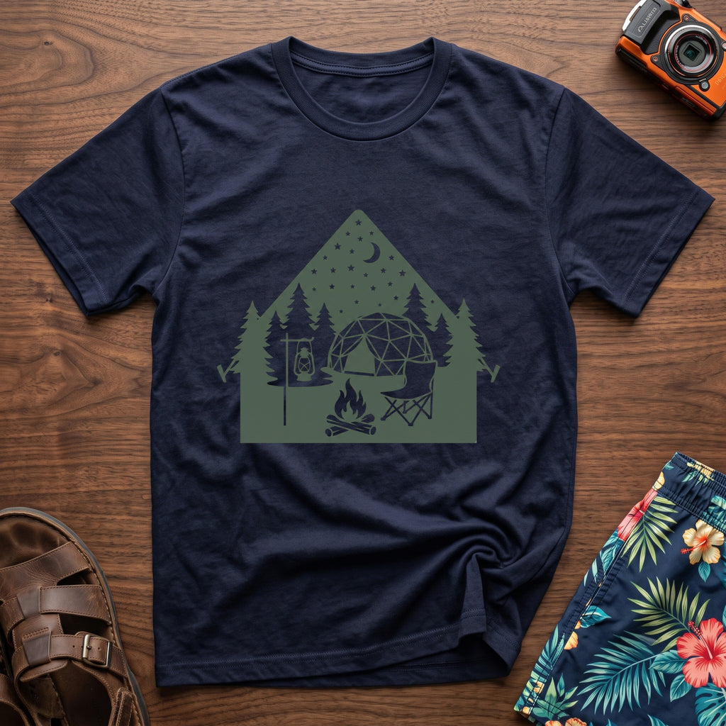 Night Under the Stars Travel T-Shirt in Navy, front view.