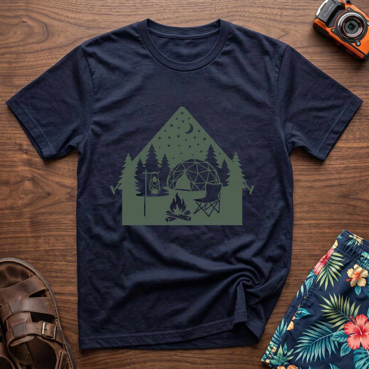 Night Under the Stars Travel T-Shirt in Navy, front view.