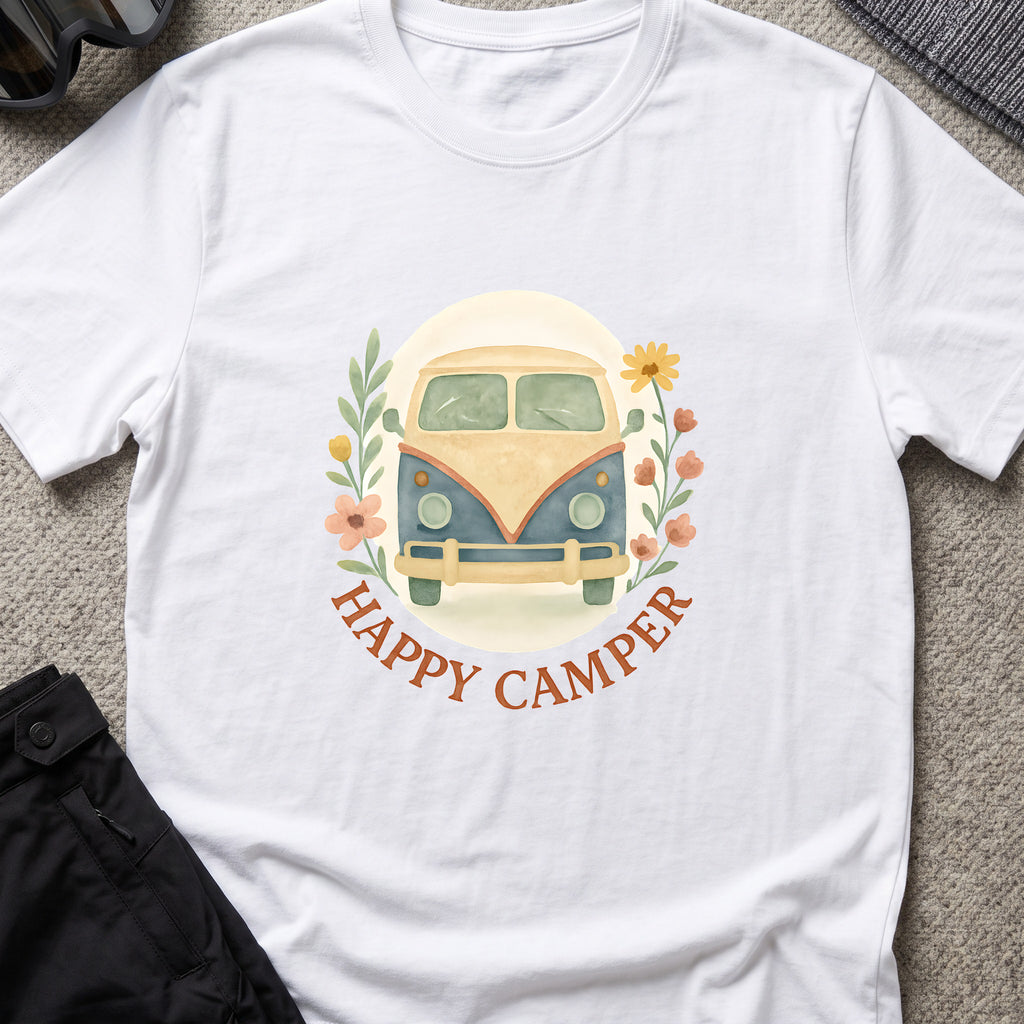 Floral Camper Van T-Shirt in White, front view.