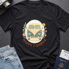Floral Camper Van T-Shirt in Black, front view.