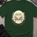 Floral Camper Van T-Shirt in Forest Green, front view.