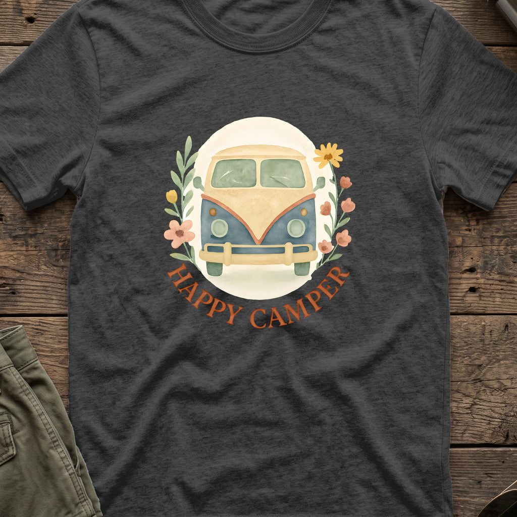 Floral Camper Van T-Shirt in Dark Heather, front view.