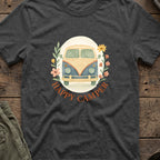 Floral Camper Van T-Shirt in Dark Heather, front view.