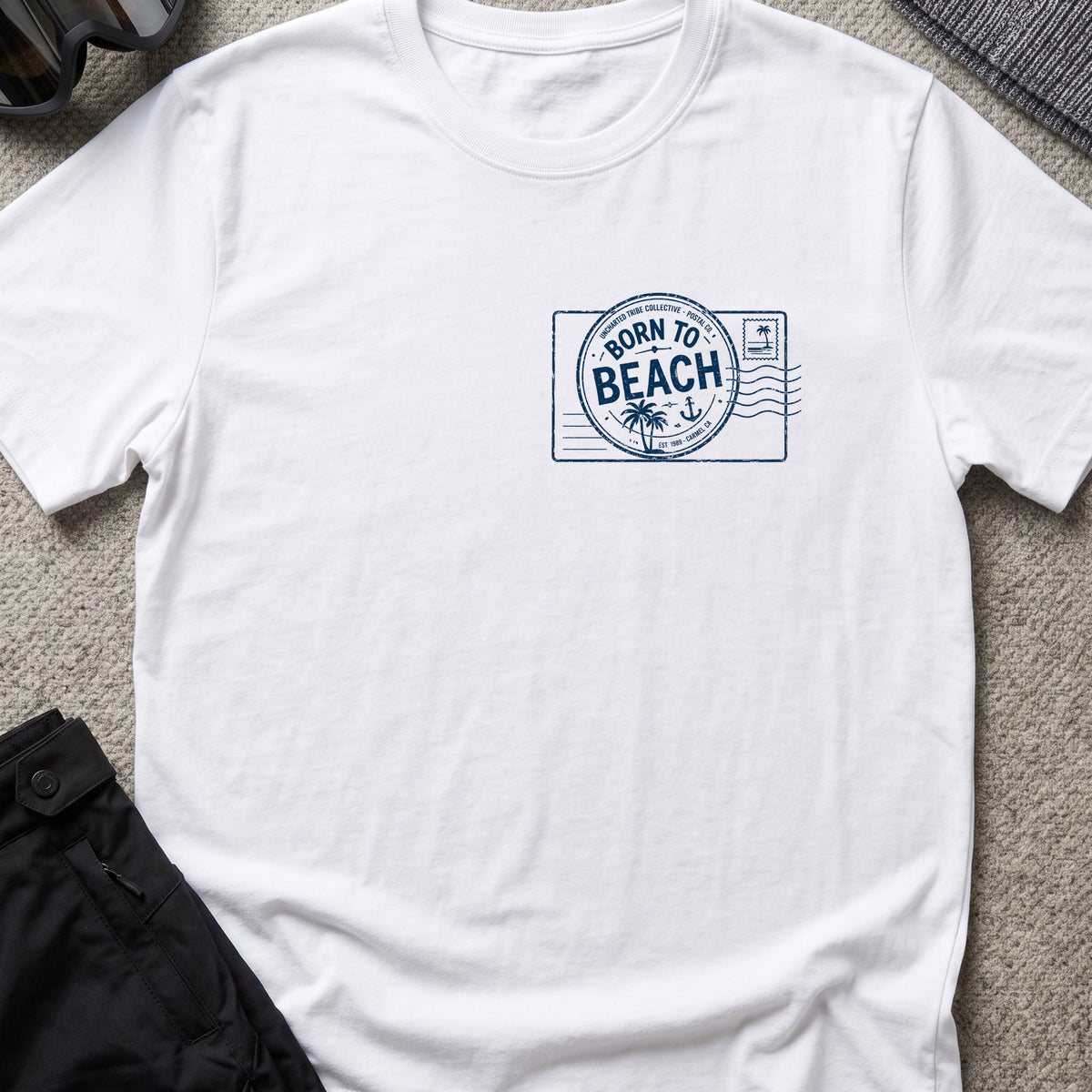 Born To Beach T-Shirt in White, front view.
