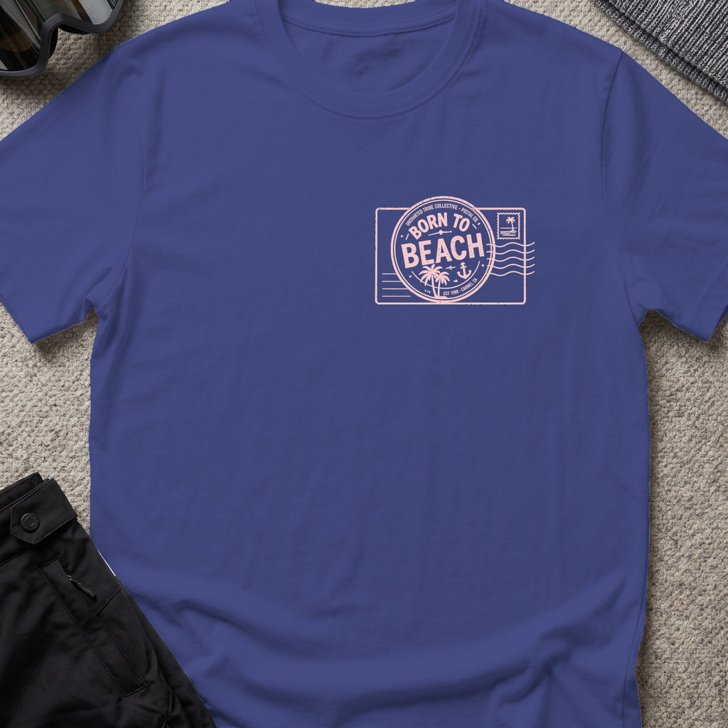 Born To Beach T-Shirt in Metro Blue, front view.