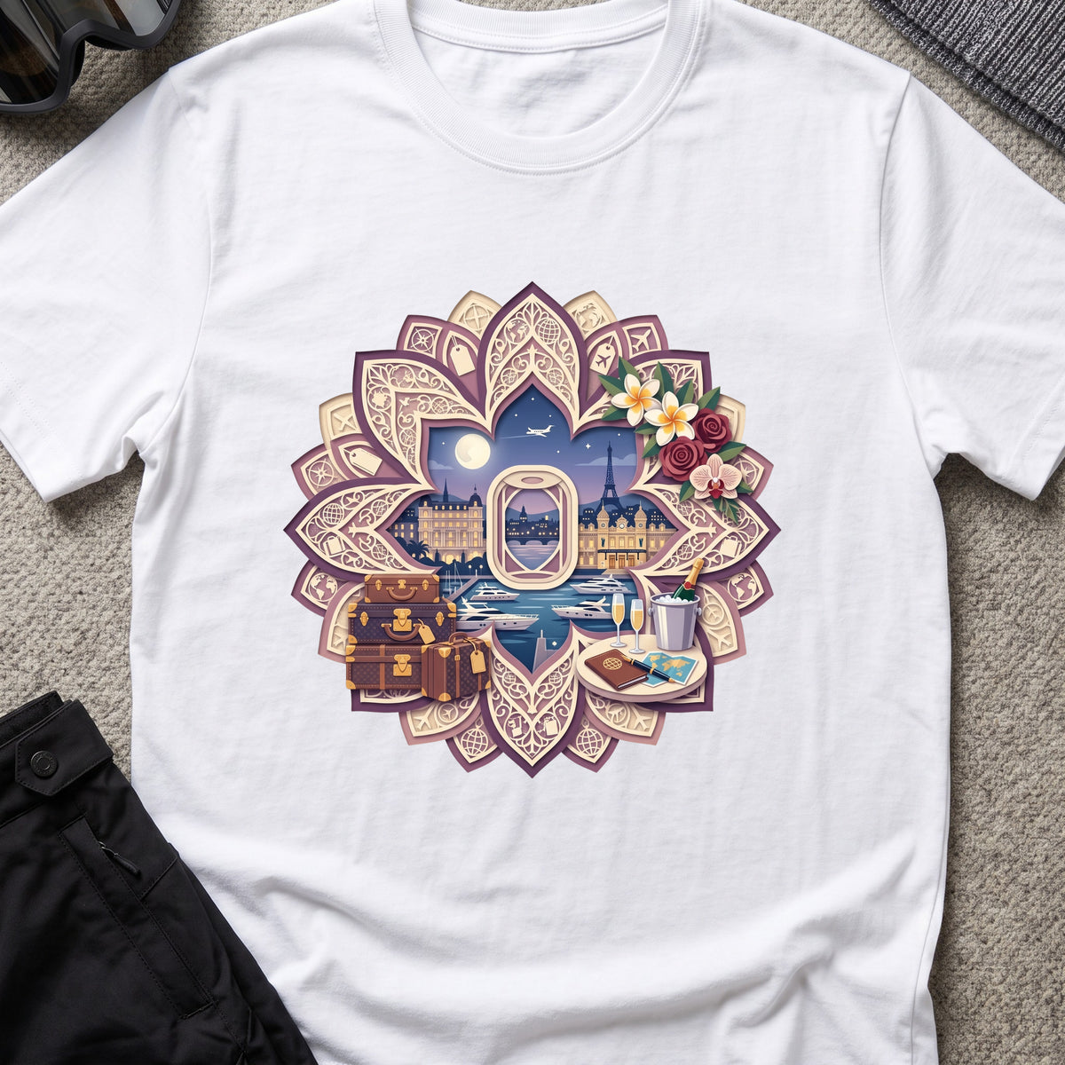 Floral Travel T-Shirt in White, front view.