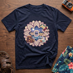 Floral Travel T-Shirt in Navy, front view.