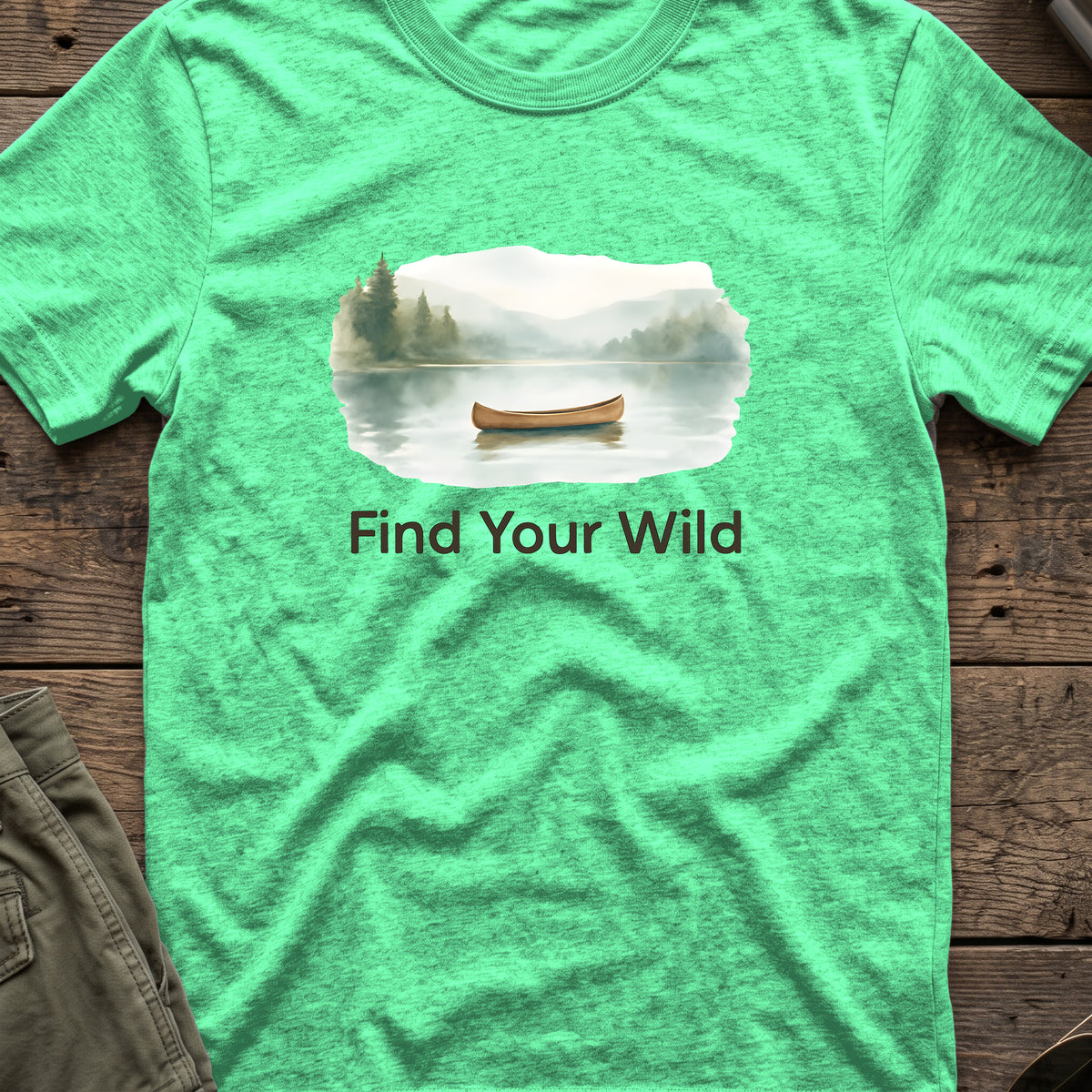 Find Your Wild T-Shirt in Heather Irish Green, front view.