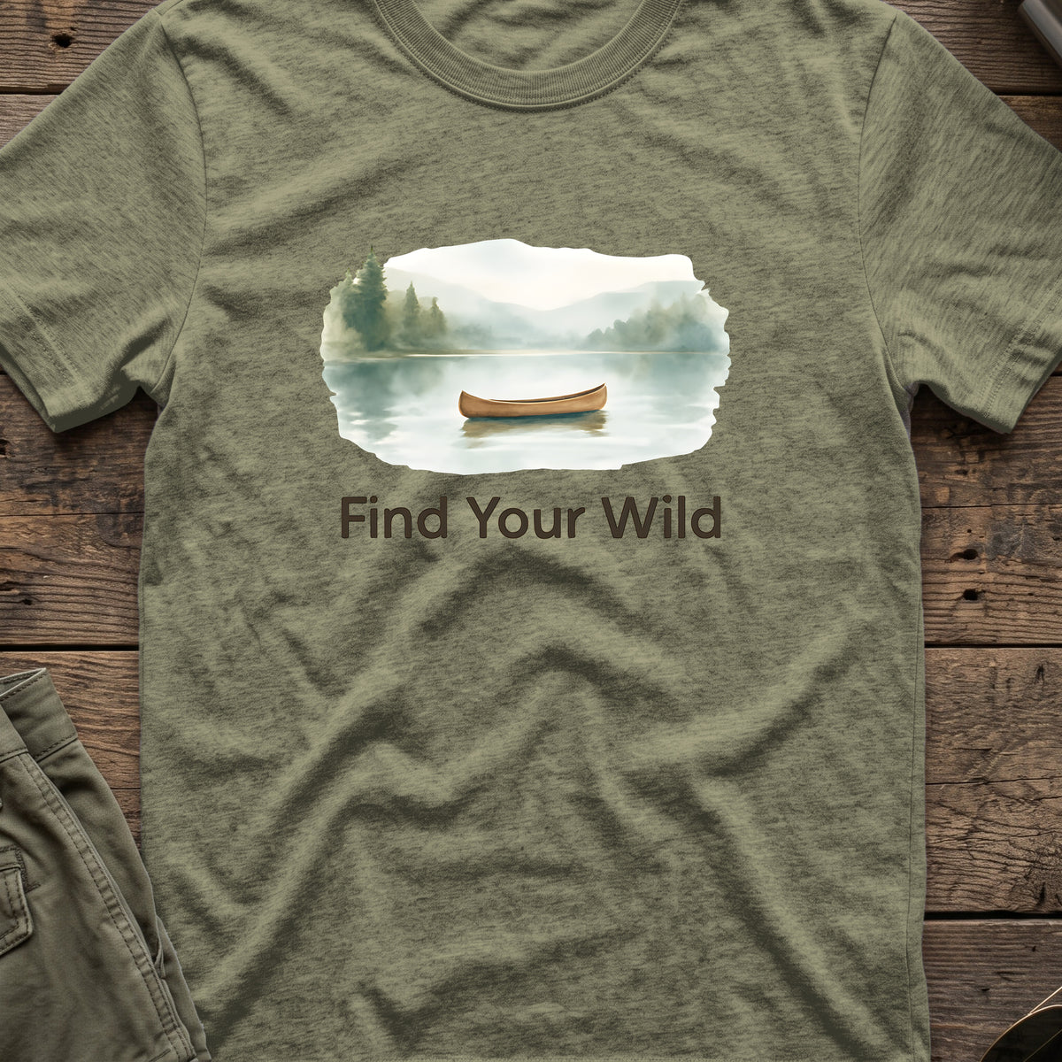 Find Your Wild T-Shirt in Heather Military Green, front view.