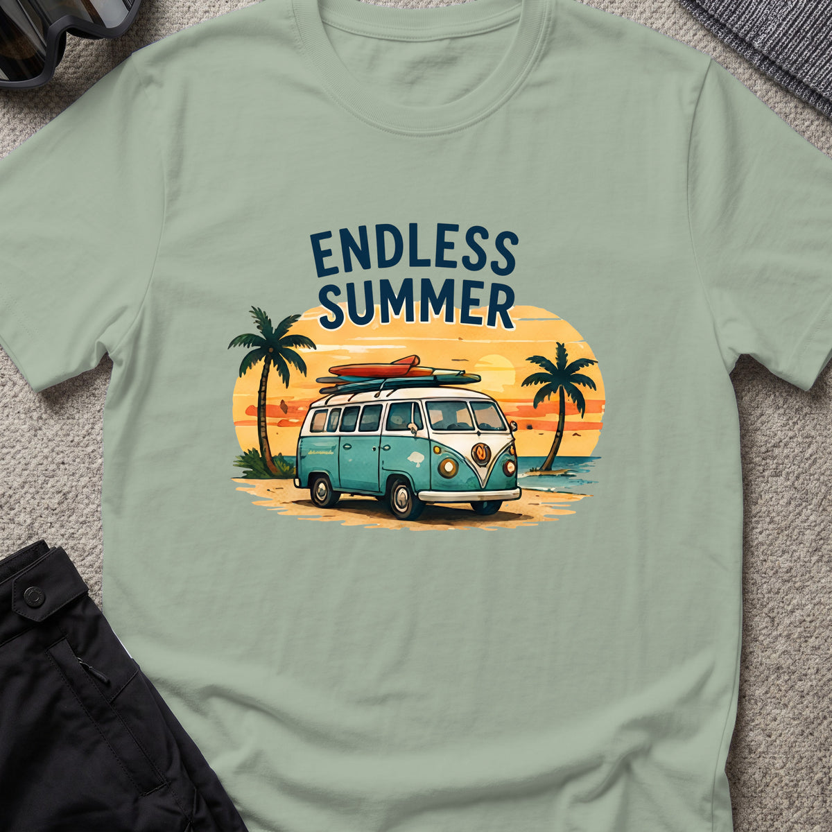 Endless Summer T-Shirt in Sage, front view.