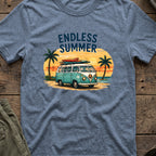 Endless Summer T-Shirt in Heather Indigo, front view.