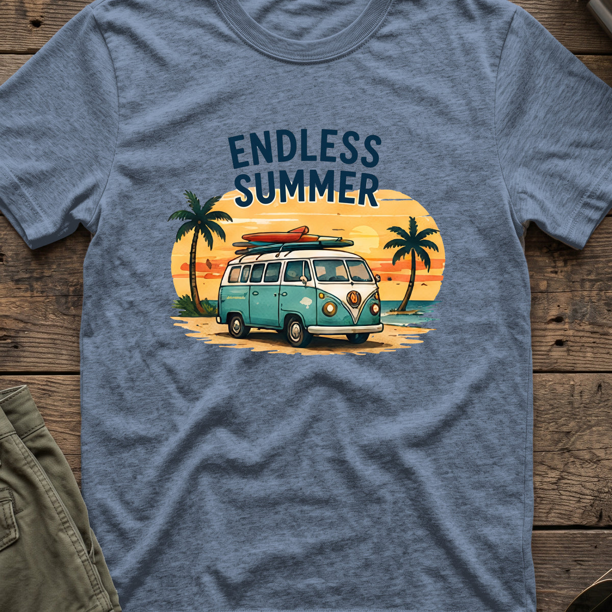 Endless Summer T-Shirt in Heather Indigo, front view.