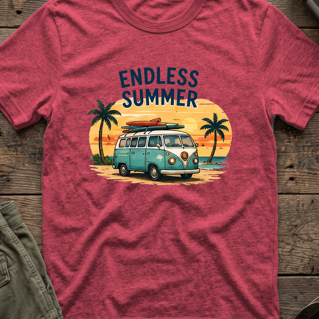 Endless Summer T-Shirt in Heather Cardinal, front view.