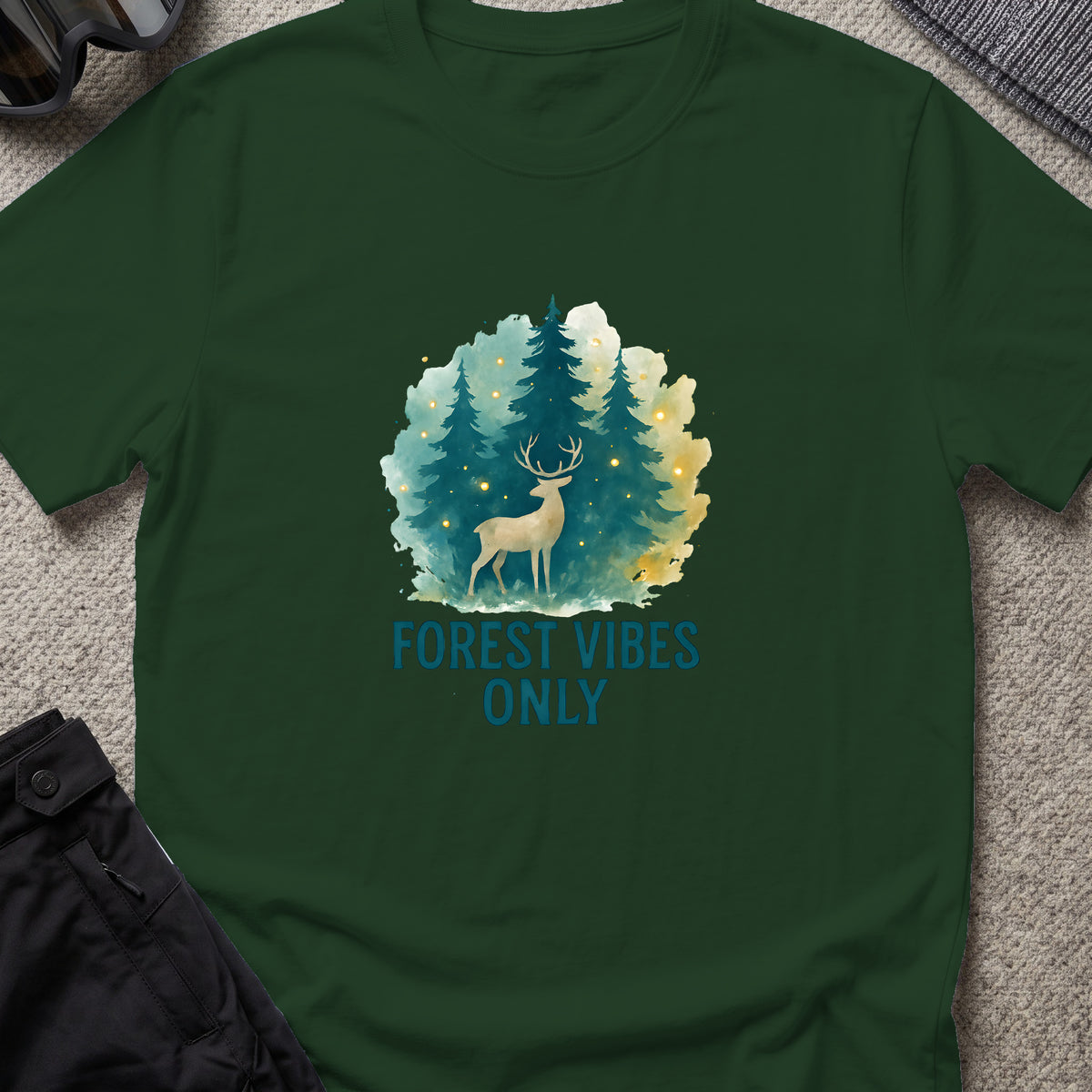 Forest Vibes Only T-Shirt in Forest Green, front view.