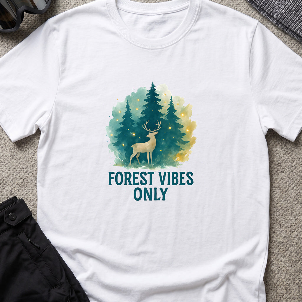 Forest Vibes Only T-Shirt in White, front view.