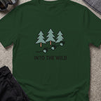 Pine Forest Footprints T-Shirt in Forest Green, front view.