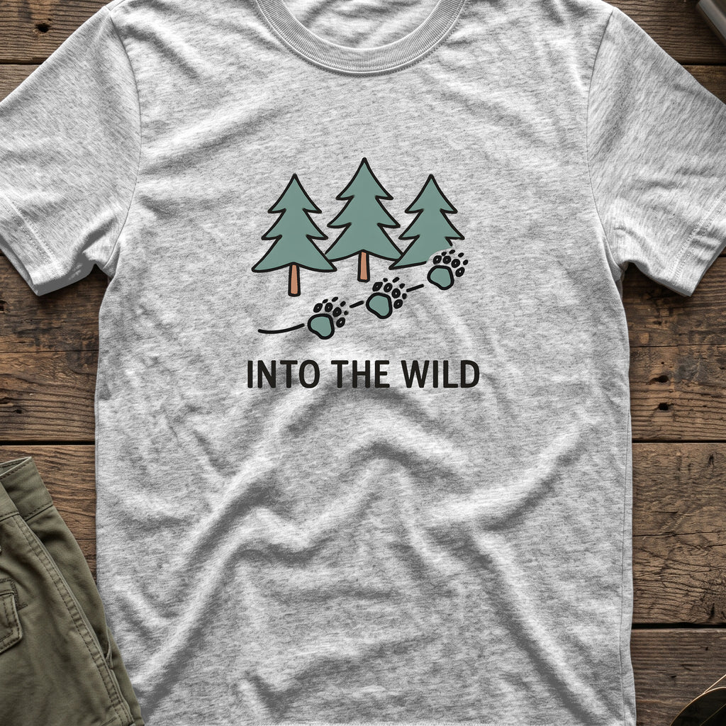 Pine Forest Footprints T-Shirt in Sport Grey, front view.