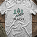 Pine Forest Footprints T-Shirt in Sport Grey, front view.